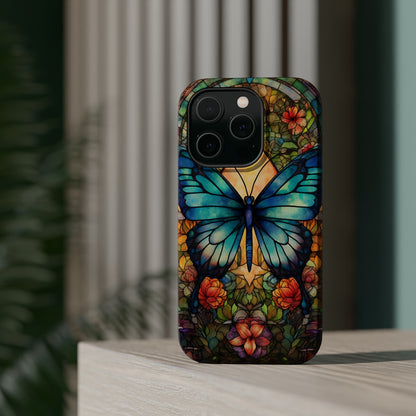 Butterfly Stained Glass MagSafe iPhone Case | Floral Aesthetic Art Retro Phone Tough Case iPhone 14 Plus 13 12 7 8 SE Hippie Boho Style