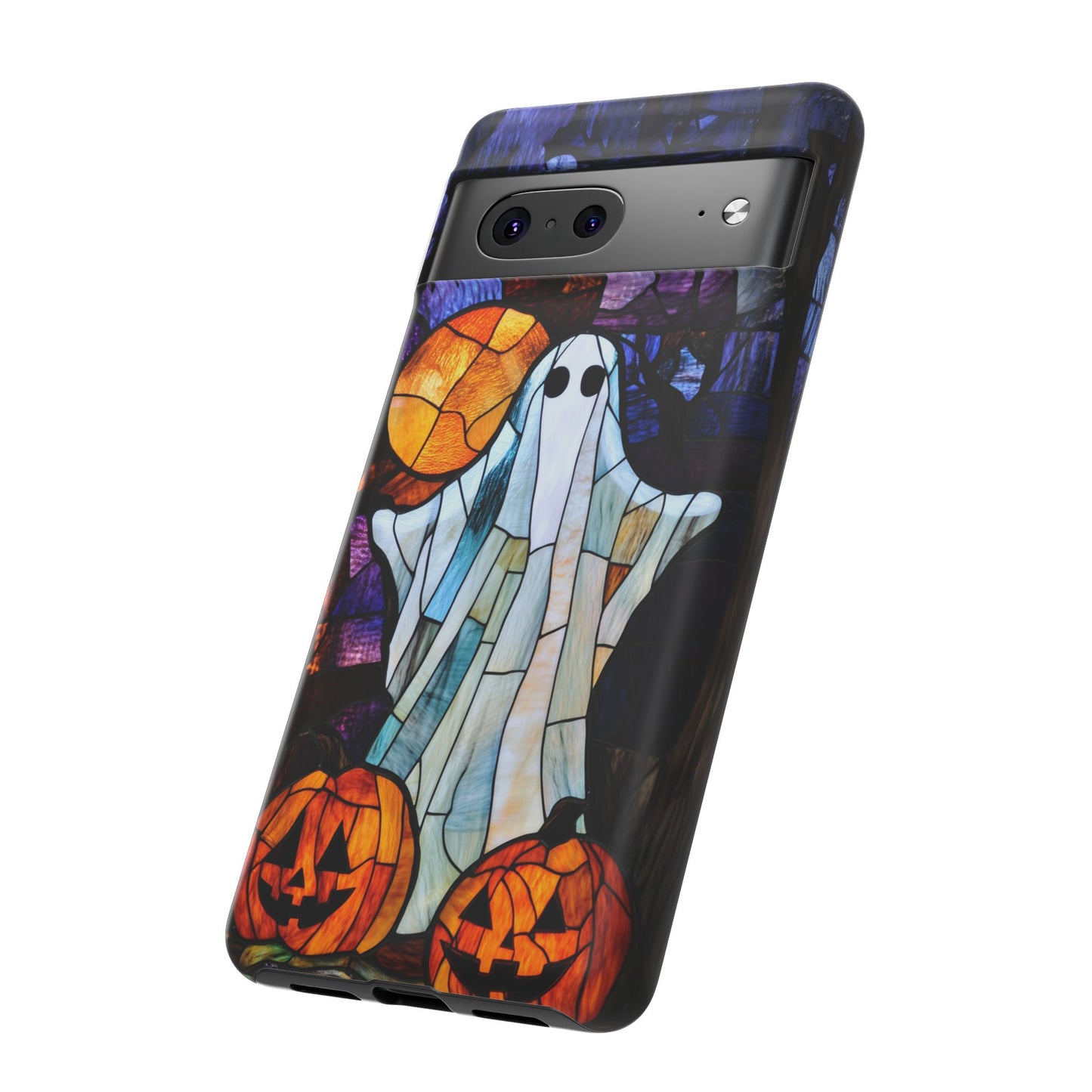 Stained Glass Halloween Ghost and Jack-o'-Lanterns Phone Cover