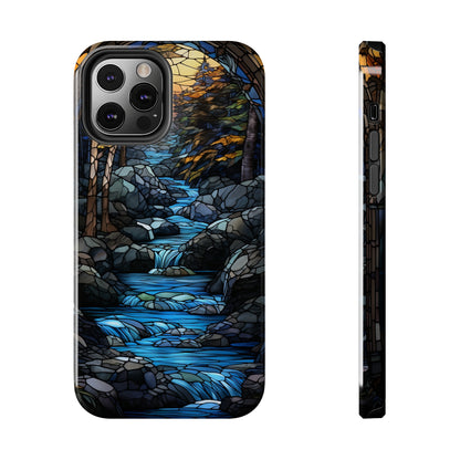 Stained Glass Stone Bridge and River Phone Case: Art Nouveau Floral Design | Bohemian Elegance Compatible with iPhone 14 Pro Max