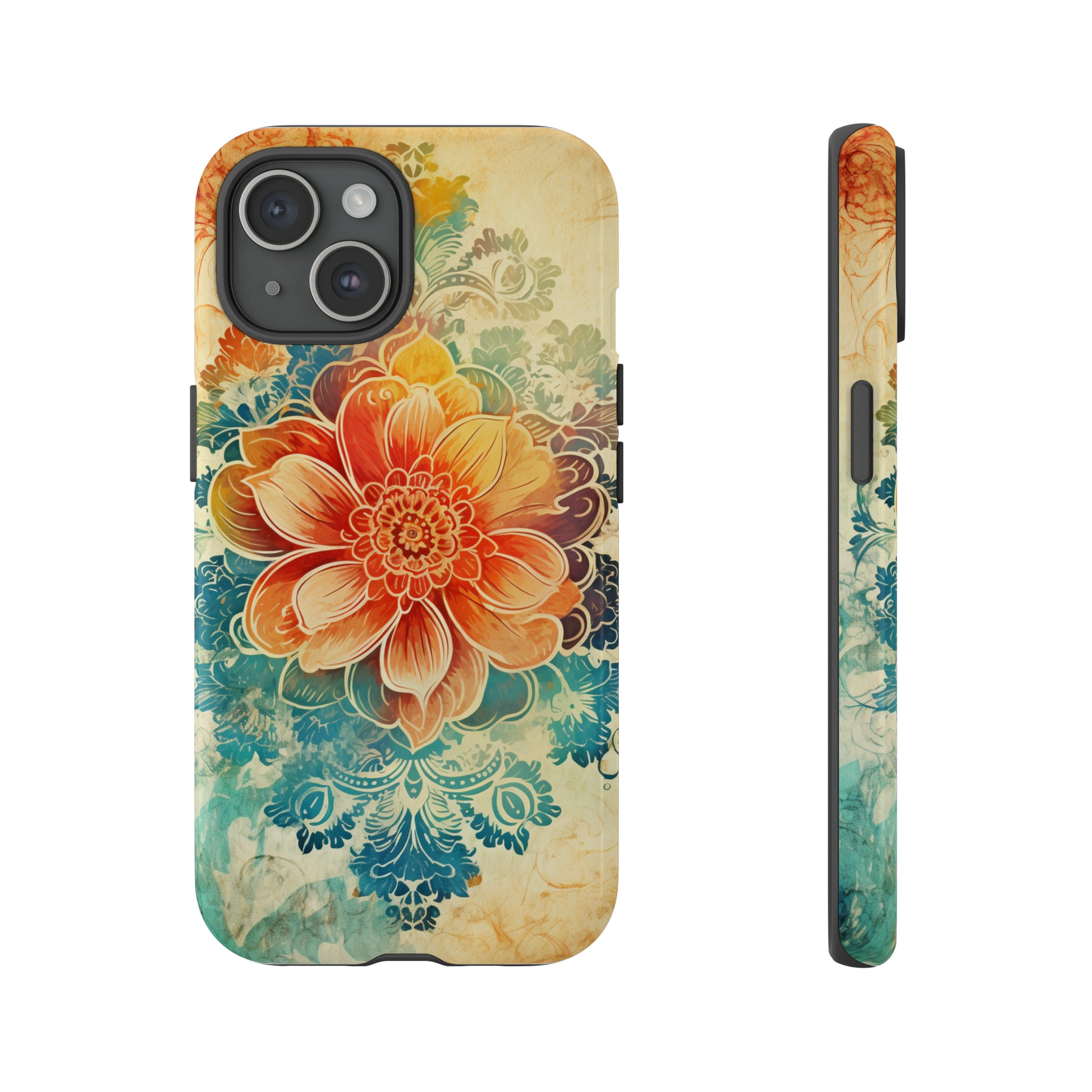 Boho Indian batik art tile phone case for iPhone 15