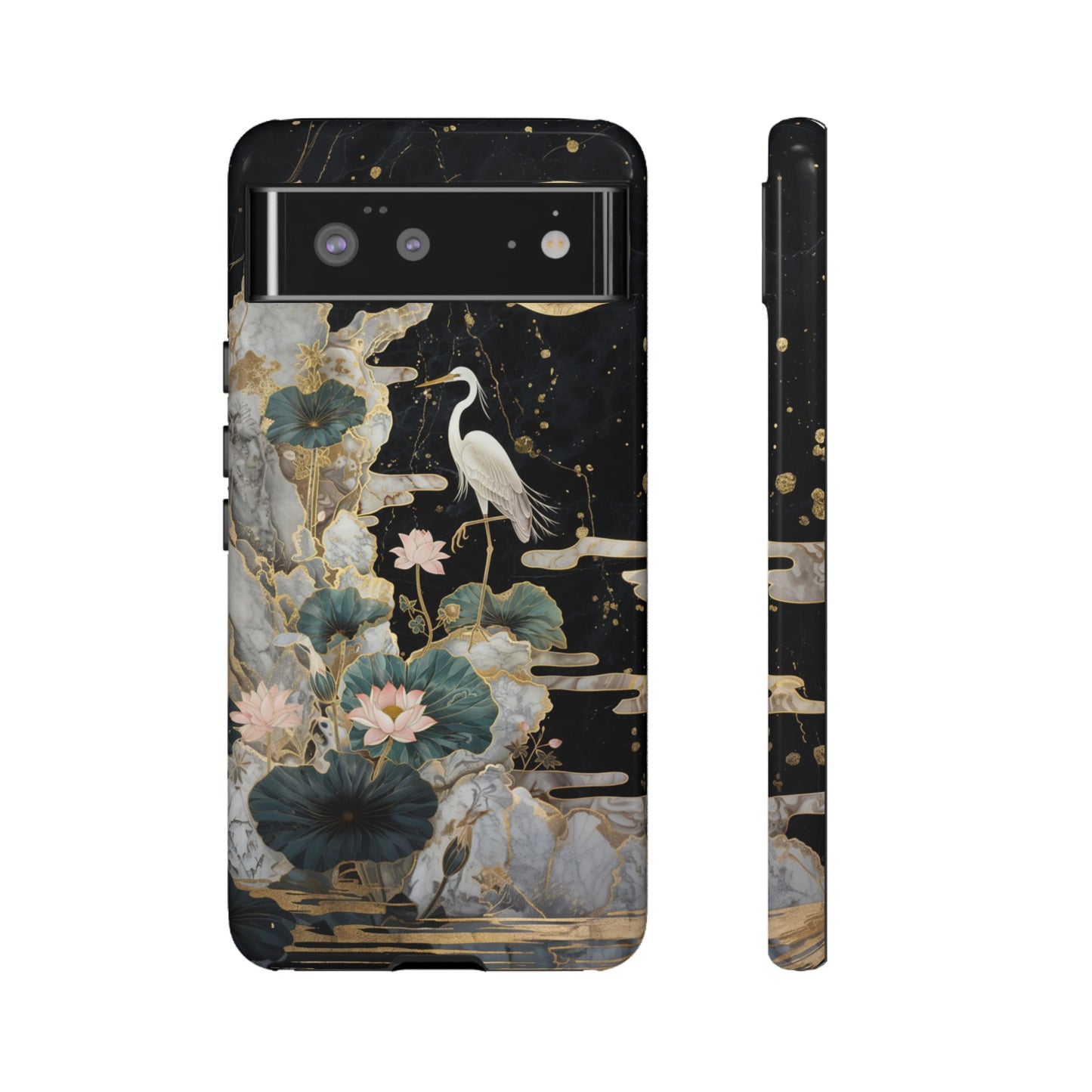 Heron and Moon Floral Zen Art Phone Case