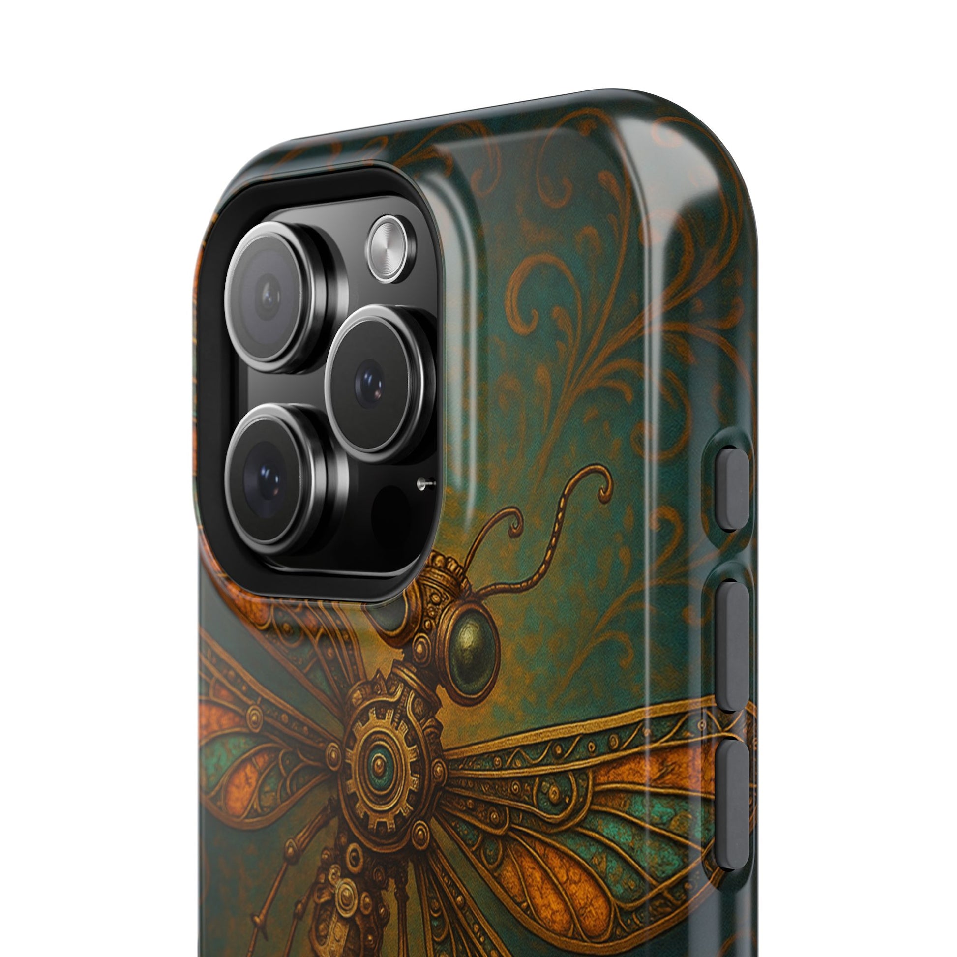 Stylish steampunk dragonfly tough cover compatible with iPhone 13–16 models