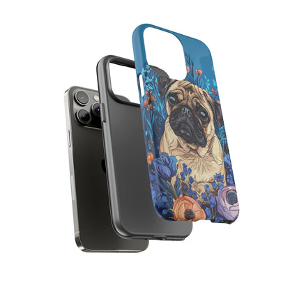 Cute Pug Dog Blue Floral Design Phone Case