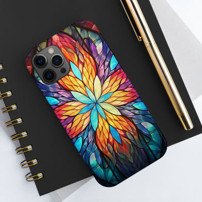 Stained Glass Tough iPhone Case | Trippy Psychedelic Colorful Flowers Floral Aesthetic Retro iPhone 14 Plus 13 12 7 8 Se Trendy Hippie Boho