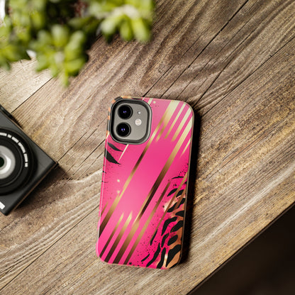 Elegant Wilderness: Pink & Gold Tiger Stripes | Mesmerizing Lush iPhone Case