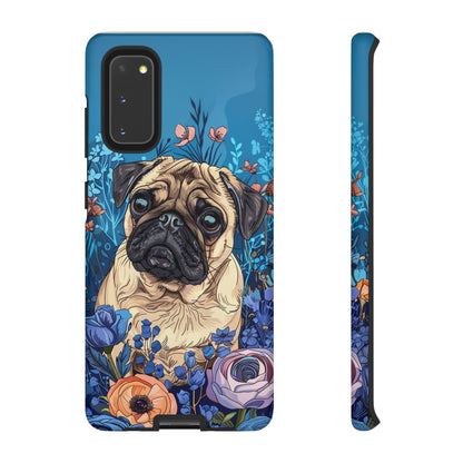 Cute Pug Dog Blue Floral Design Phone Case