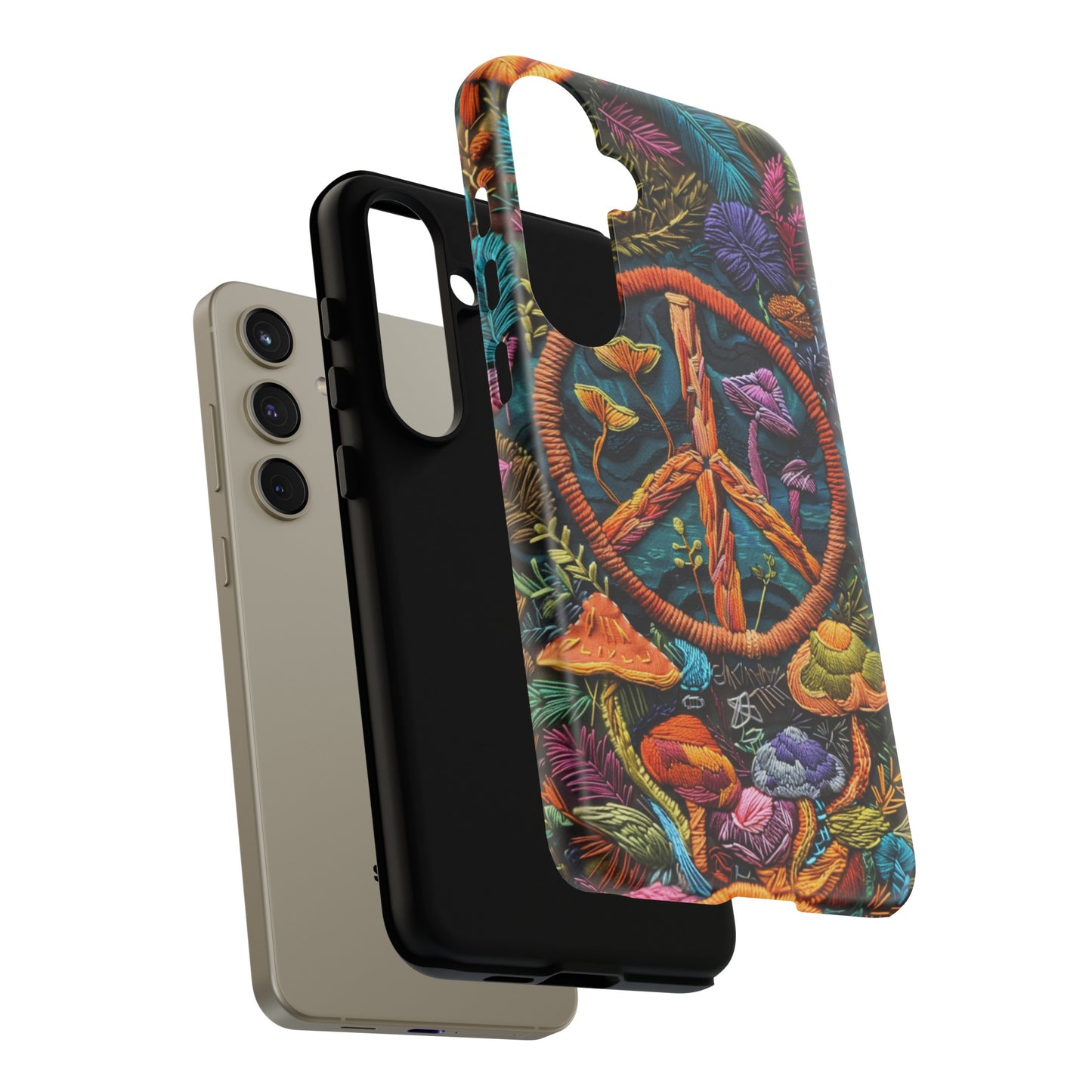 Embroidery Style Magic Mushrooms and Peace Sign Phone Case