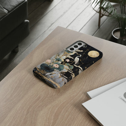 Heron and Moon Floral Zen Art Phone Case