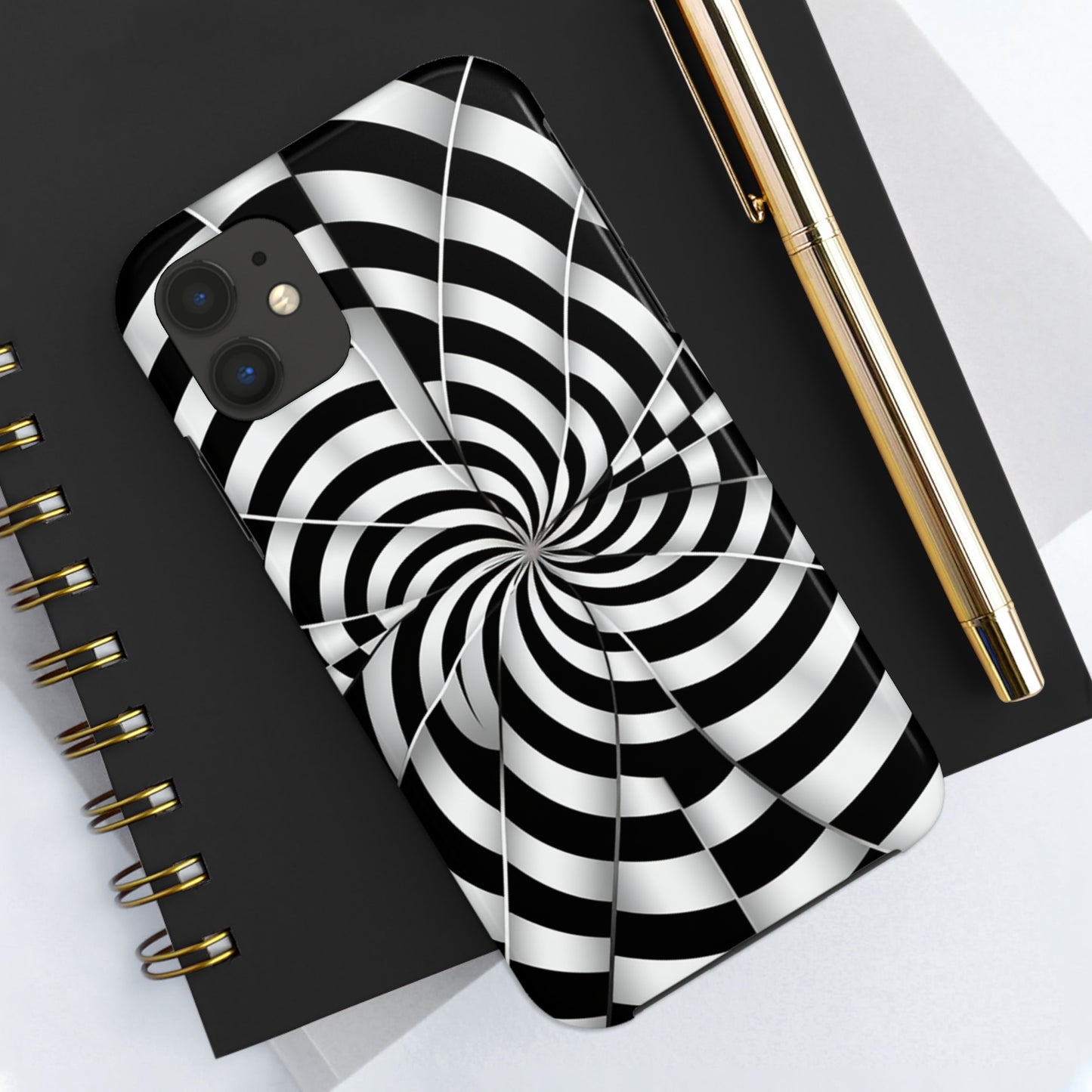 Trippy Black and White Optical Illusion Tough iPhone Case | Psychedelic Phone Cover