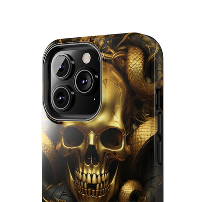 iPhone 14 Case Dark Elegance: Gold Skulls and Snakes Tough iPhone Case | An Edgy Goth Delight