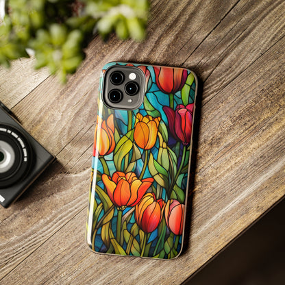 Stained Glass Tulip Floral Aesthetic iPhone Case | Embrace the Beauty of Nature in Full Bloom