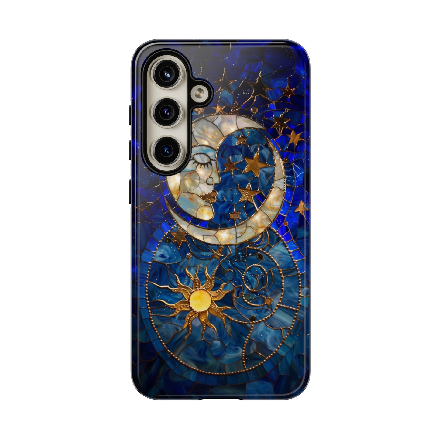 Celestial Stained Glass Moon and Stars Phone Case, Night Sky iPhone 15 Case