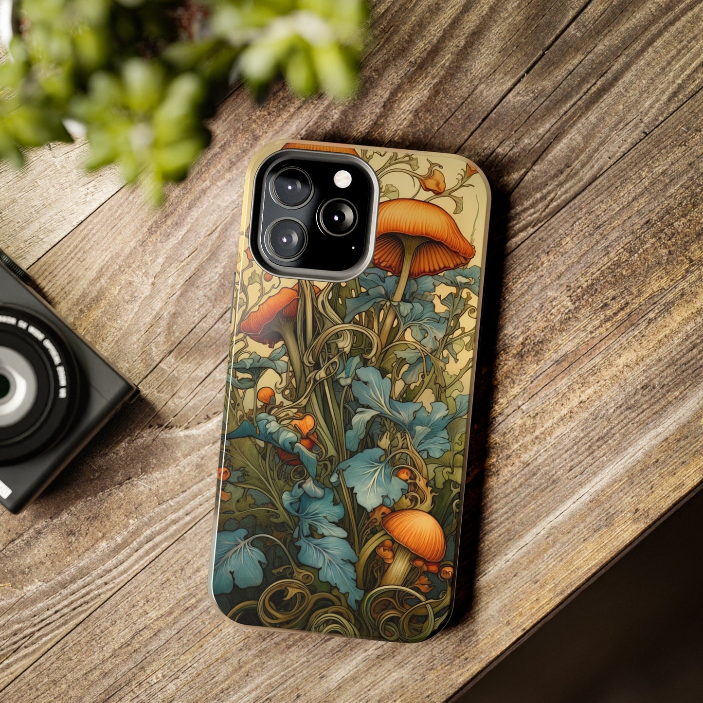 Vintage Mushroom iPhone Case Floral Aesthetic Art Nouveau Retro Phone Tough Case iPhone 14 Plus 13 12 7 8 SE Hippie Boho Style