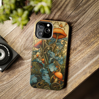 Vintage Mushroom iPhone Case Floral Aesthetic Art Nouveau Retro Phone Tough Case iPhone 14 Plus 13 12 7 8 SE Hippie Boho Style