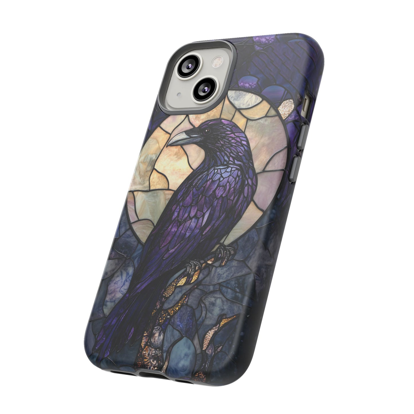 Halloween Phone Case Purple Raven Stained Glass Style Spooky Moon Phone Cover