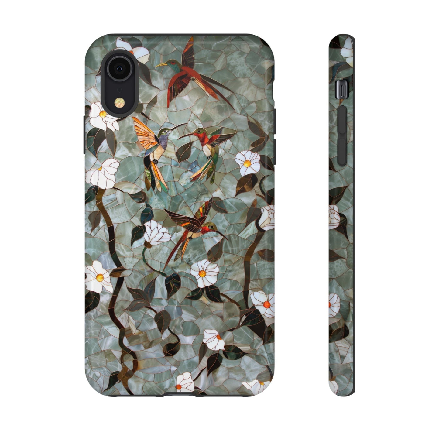 Stained Glass Hummingbirds and Flowers iPhone Case