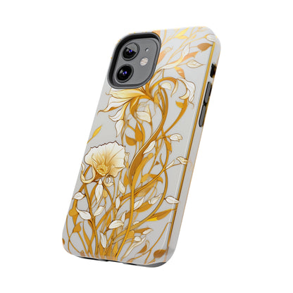 Gold floral Elegance: Art Deco Stained Glass iPhone Case | Vintage Glamour & Modern Protection for iPhone Models 11 through 14 Pro Max