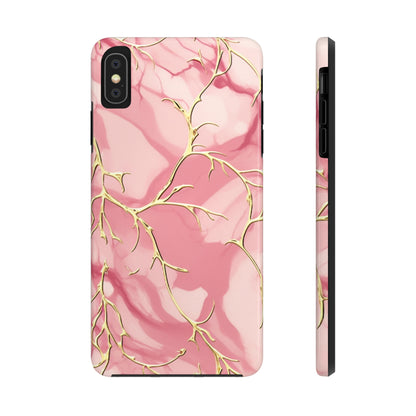 iPhone Elegance Unveiled: Pink & Gold Leaf Marble | Premium Tough iPhone Case