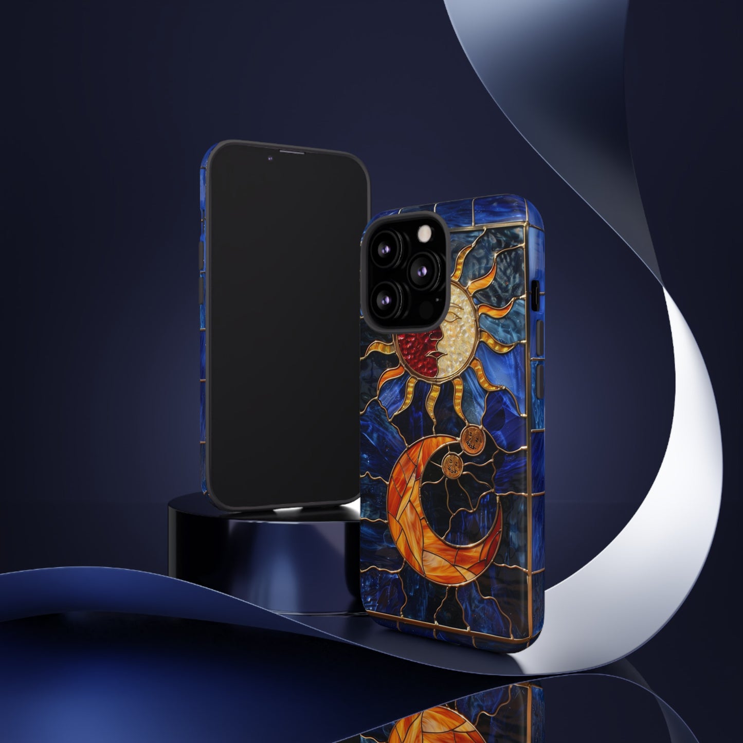 Celestial Stained Glass Moon and Stars iPhone 15 Case