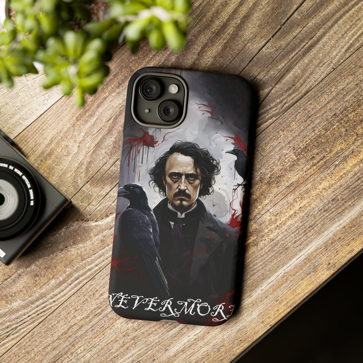 Nevermore Edgar Allen Poe, gothic Raven, Retro Samsung Galaxy Phone iPhone 15, 14 Plus 13 12 7 8 Se Horror Dark Academia Style goth Vibe