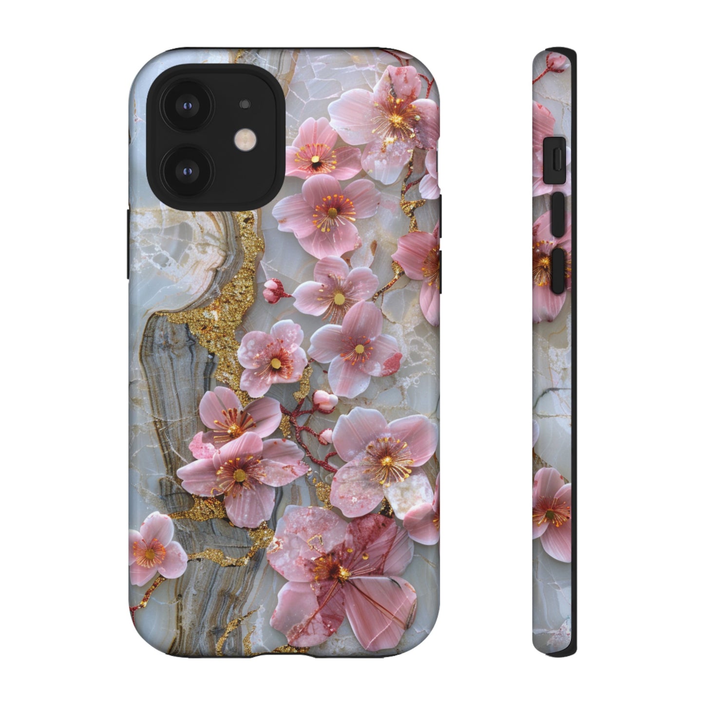 Pink Forget Me Nots Gold Floral Phone Case