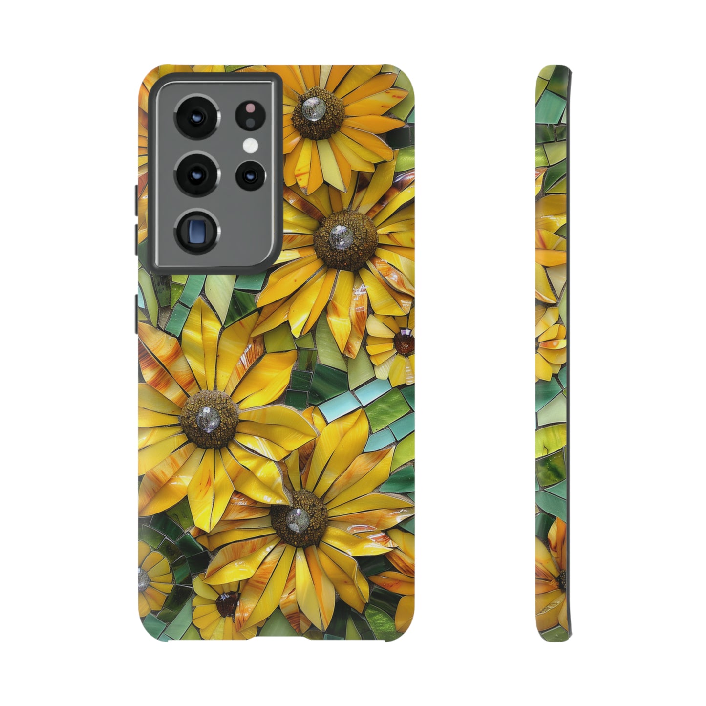 Yellow and Gold Daisy Mosaic Stained Glass Phone Case for iPhone 15, 14, Pro Max, 13, 12 & Samsung Galaxy S23, S22, S21, Google Pixel