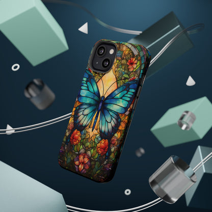 Butterfly Stained Glass MagSafe iPhone Case | Floral Aesthetic Art Retro Phone Tough Case iPhone 14 Plus 13 12 7 8 SE Hippie Boho Style