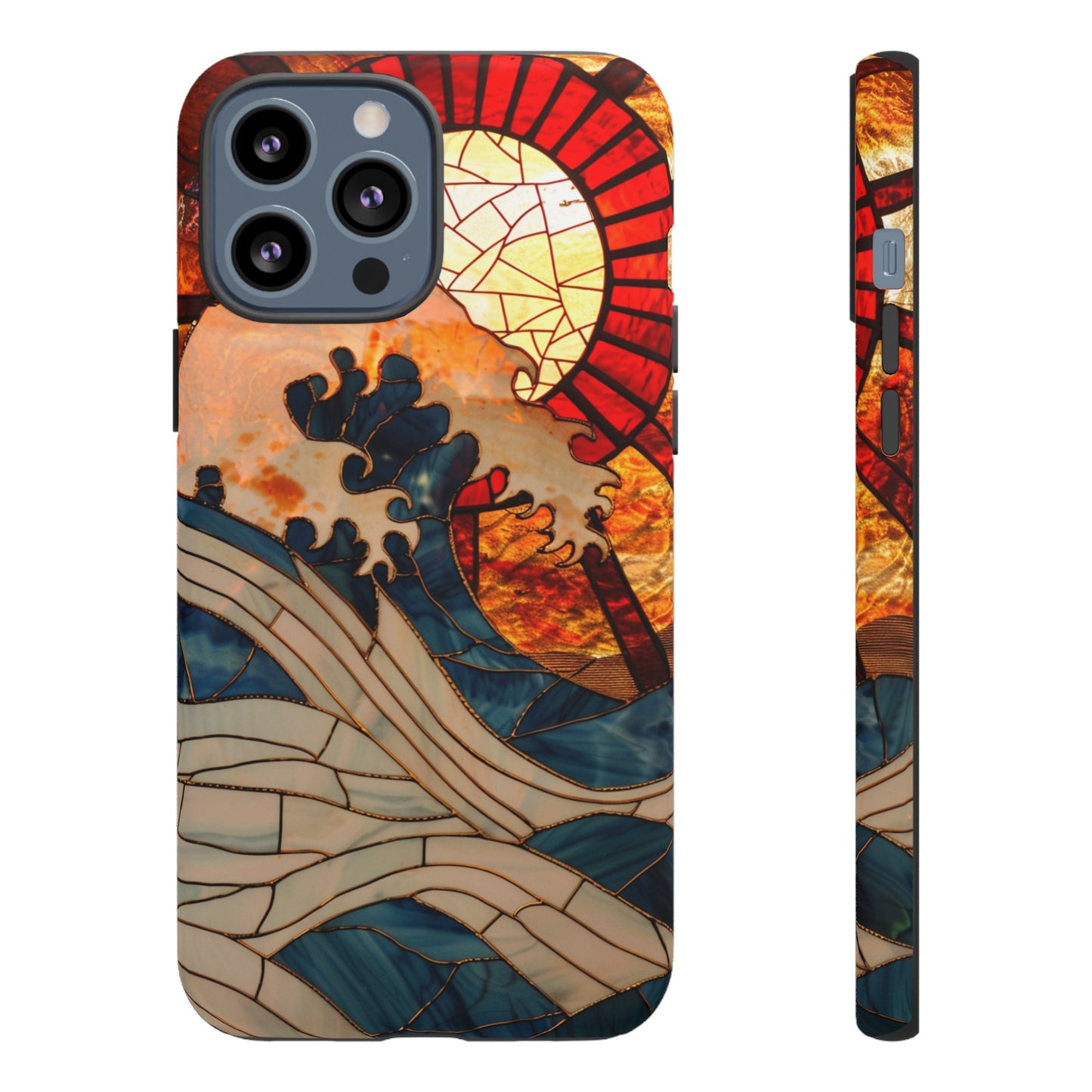 Japanese Rising Sun Phone Case Stained Glass Ocean Wave