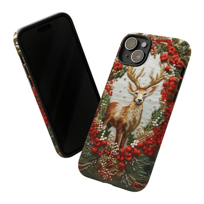 Embroidery Christmas Deer Floral Phone Case