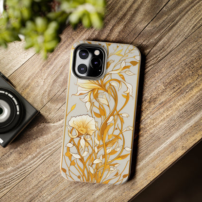 Gold floral Elegance: Art Deco Stained Glass iPhone Case | Vintage Glamour & Modern Protection for iPhone Models 11 through 14 Pro Max