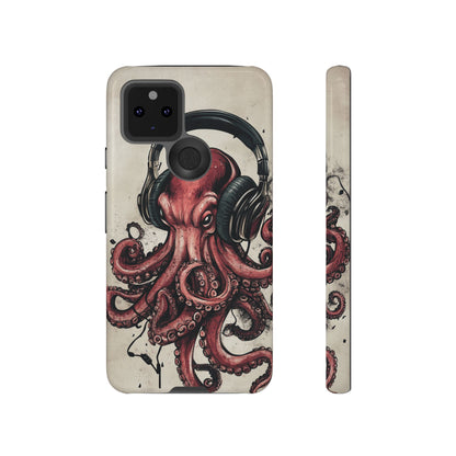 Retro Style Japanese Octopus Listening to Headphones Phone Cover