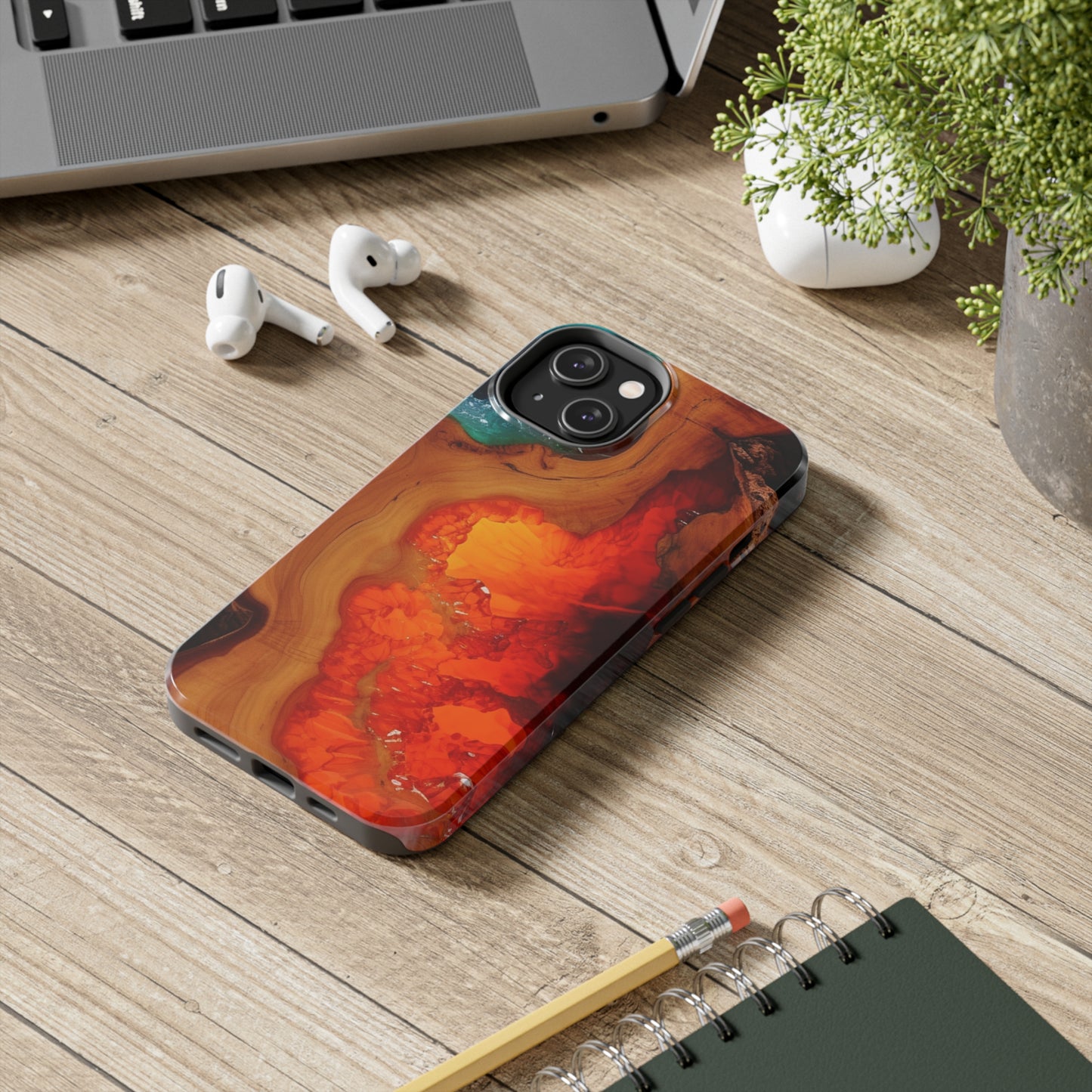 Faux Wood and Colorful Epoxy iPhone Case | Embrace the Beauty of Nature and Vibrant Artistry