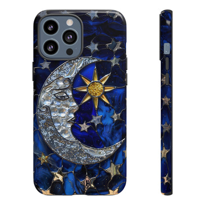 Cosmic Moon & Stars Stained Glass Starry Night Phone Case