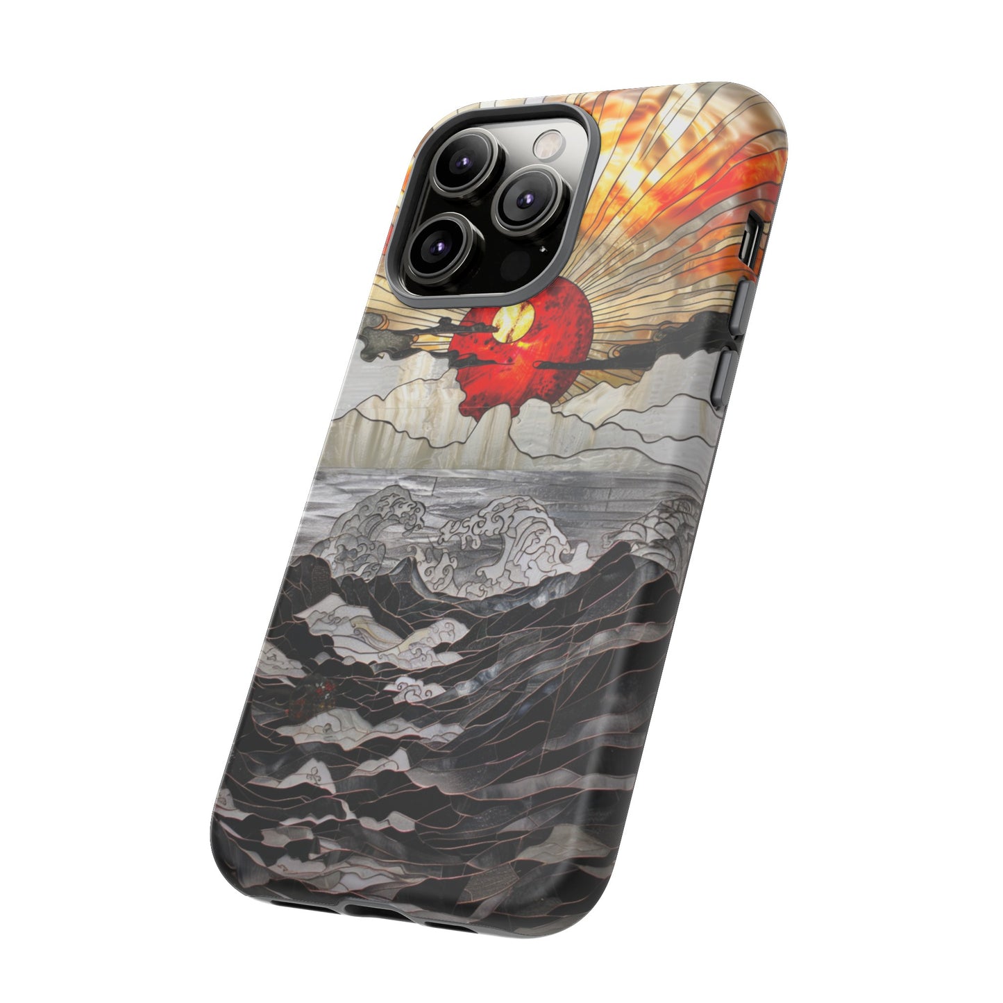 Japanese Rising Sun Phone Case Stained Glass Ocean Wave Phone Cover iPhone 15 Case