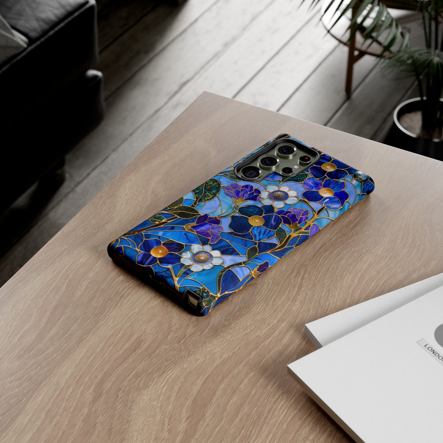 Blue Floral Stained Glass Gold Inlay Wild Flowers Phone Case