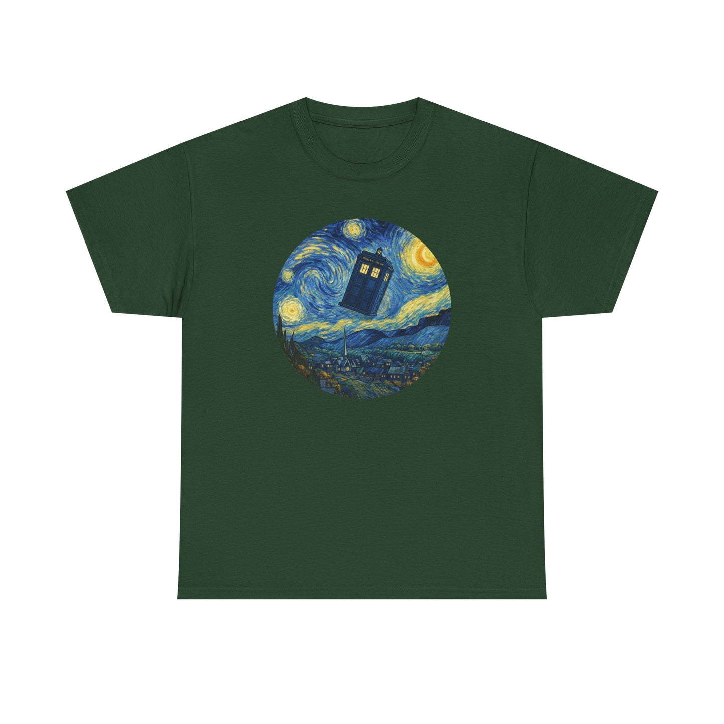 Van Gogh Police Box Starry Night Fantasy Parody Graphic T-Shirt
