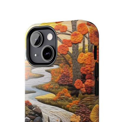 Enchanting Fall Landscape Phone Case | Vintage Boho Embroidery Style