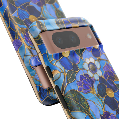 Blue Floral Stained Glass Gold Inlay Wild Flowers Phone Case