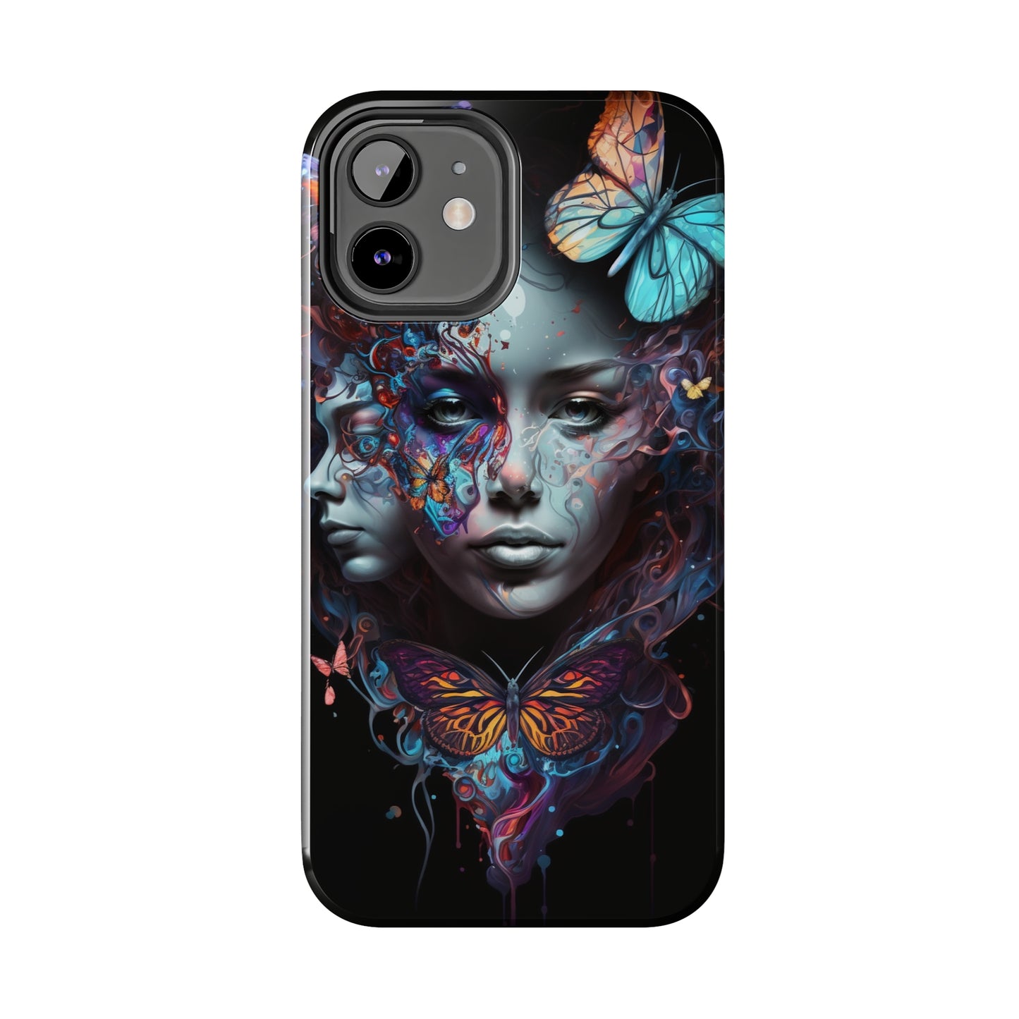 Synthwave Butterfly Girl Trippy Fantasy Art iPhone Case | Embrace the Futuristic Vibe with Whimsical Artistry