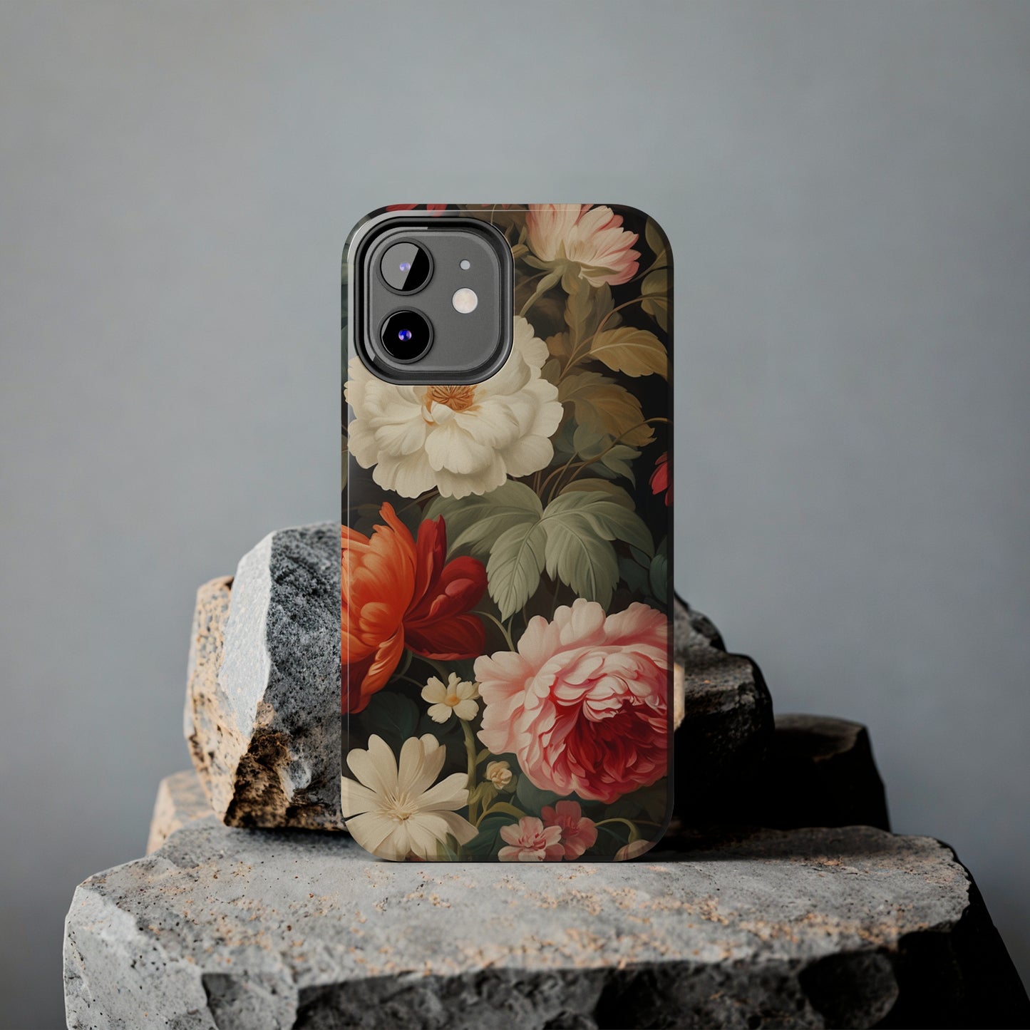 Vintage Floral Aesthetic Phone Tough Case | Antique Elegance for iPhone 11, 12, 13, 14