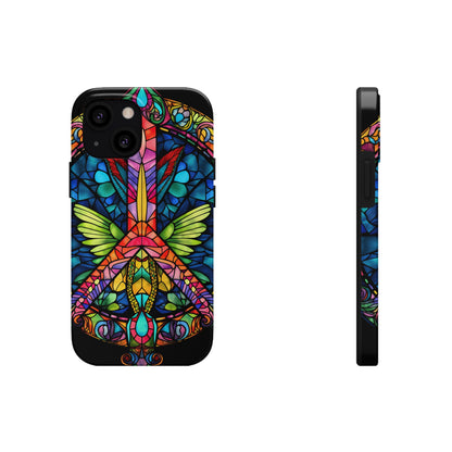 Peace Stained Glass Tough iPhone Case | Trippy Psychedelic Art Flowers Floral Aesthetic Retro iPhone 14 Plus 13 12 7 8 Se Trendy Hippie Boho