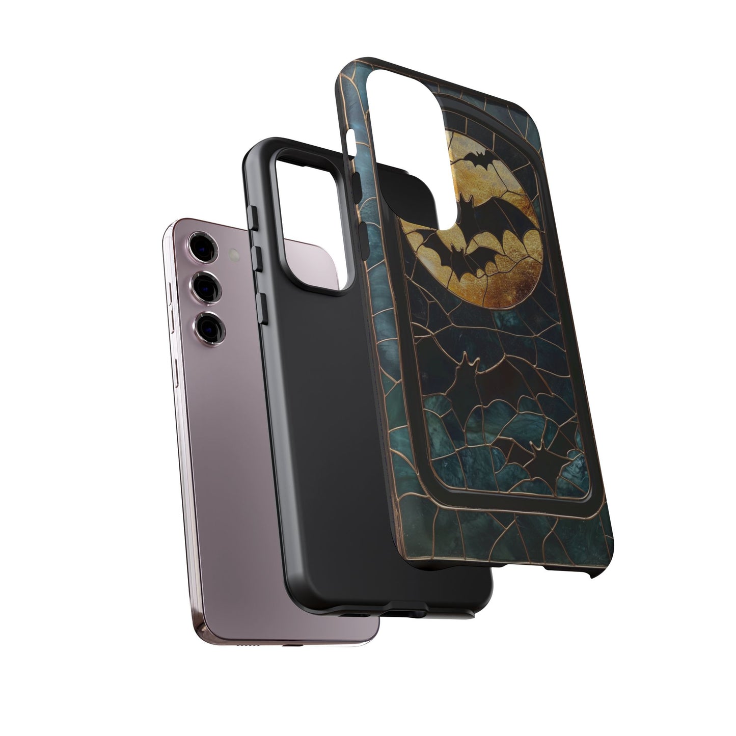 Halloween Phone Case Bats Stained Glass Style Spooky Moon Phone Cover