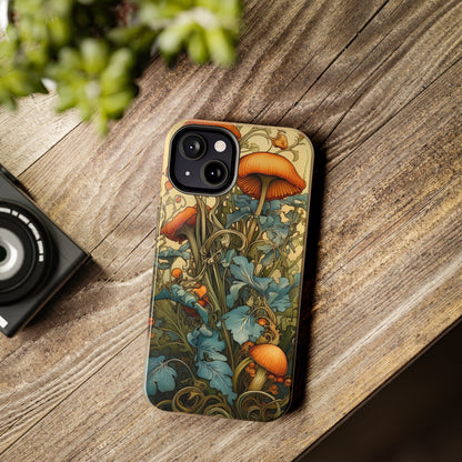 Vintage Mushroom iPhone Case Floral Aesthetic Art Nouveau Retro Phone Tough Case iPhone 14 Plus 13 12 7 8 SE Hippie Boho Style