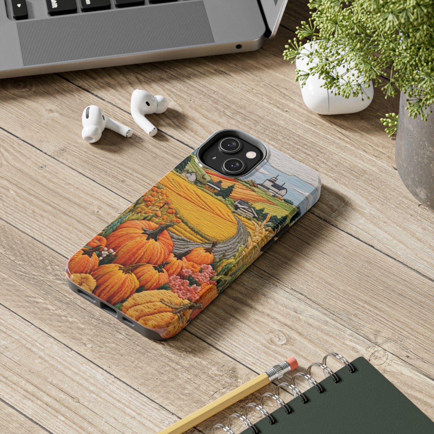 Harvest Hues: Halloween Pumpkin Patch | Embroidered Landscape for iPhone Range