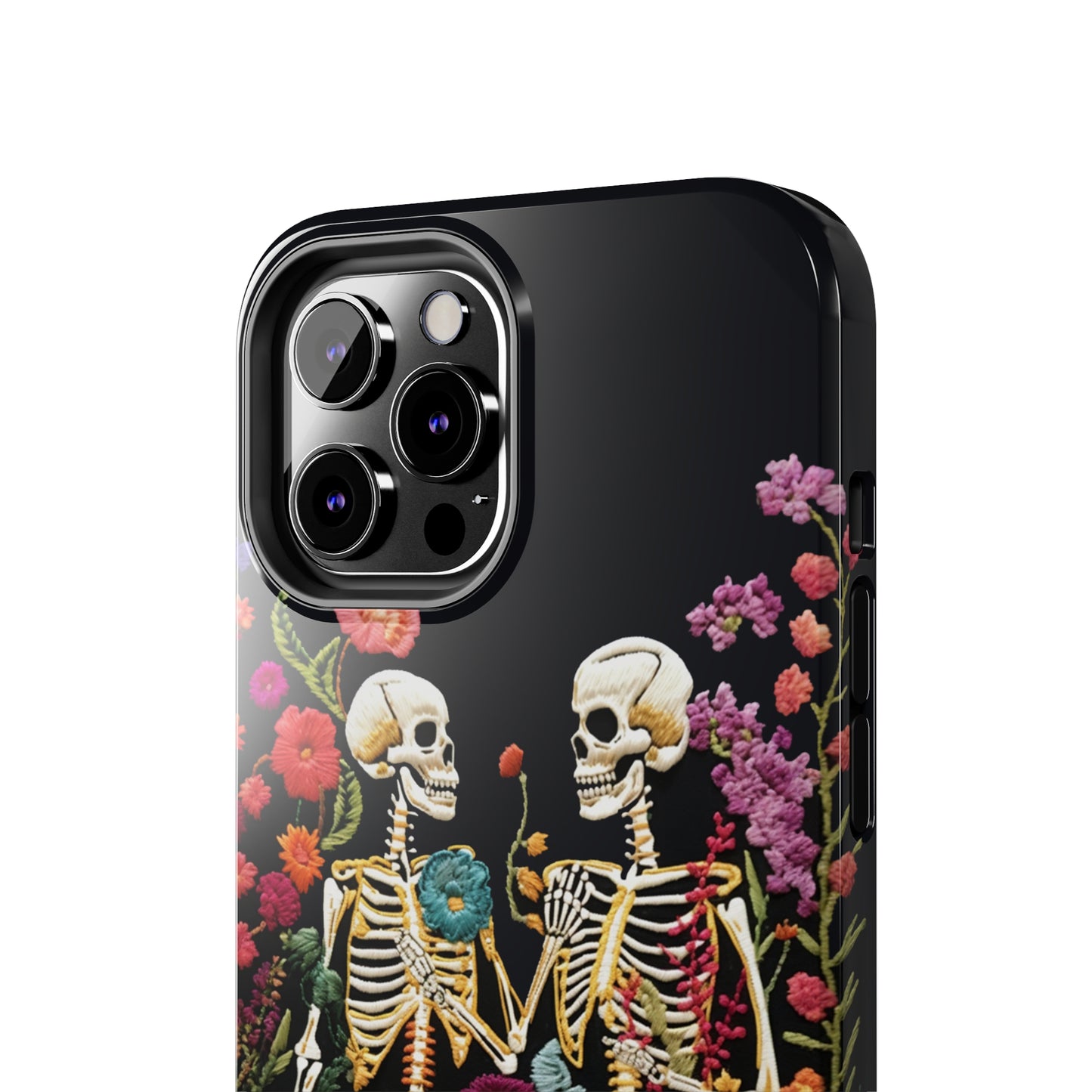 Love Halloween Skeletons Embroidery iPhone Case | iPhone X to iPhone 14 Pro Max