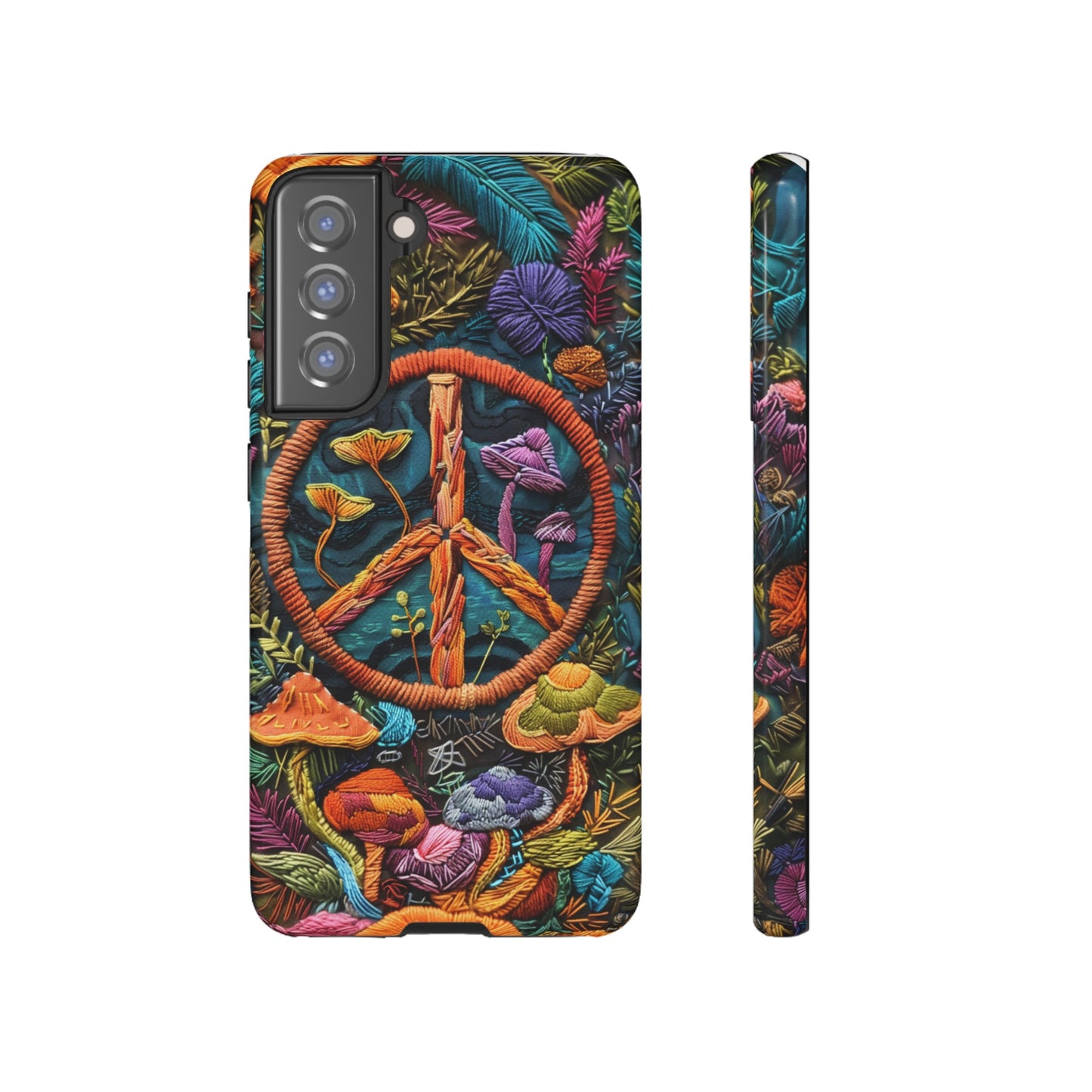 Embroidery Style Magic Mushrooms and Peace Sign Phone Case