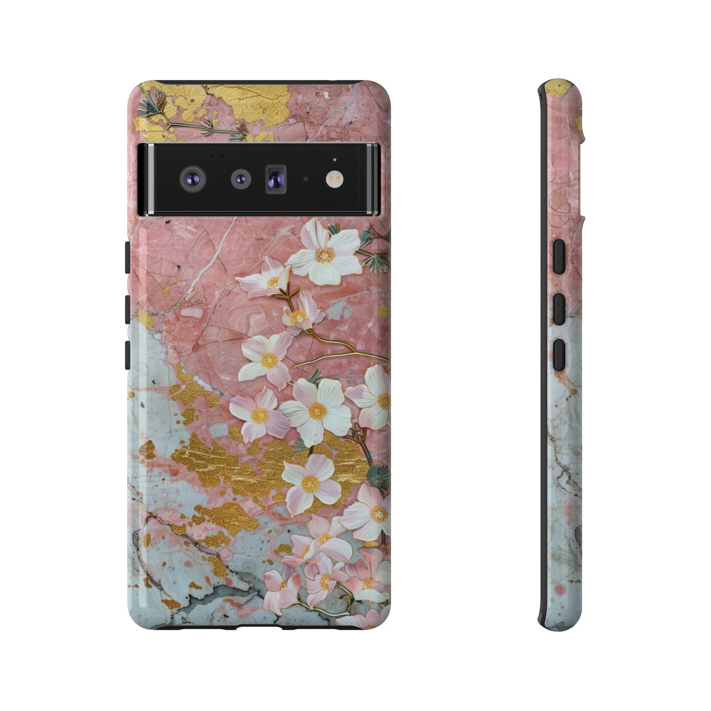 Pink Forget Me Nots Gold Floral Phone Case