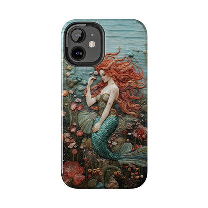 Siren's Song: Mermaid Elegance Apple Phone Case | Embroidery-Inspired iPhone Case