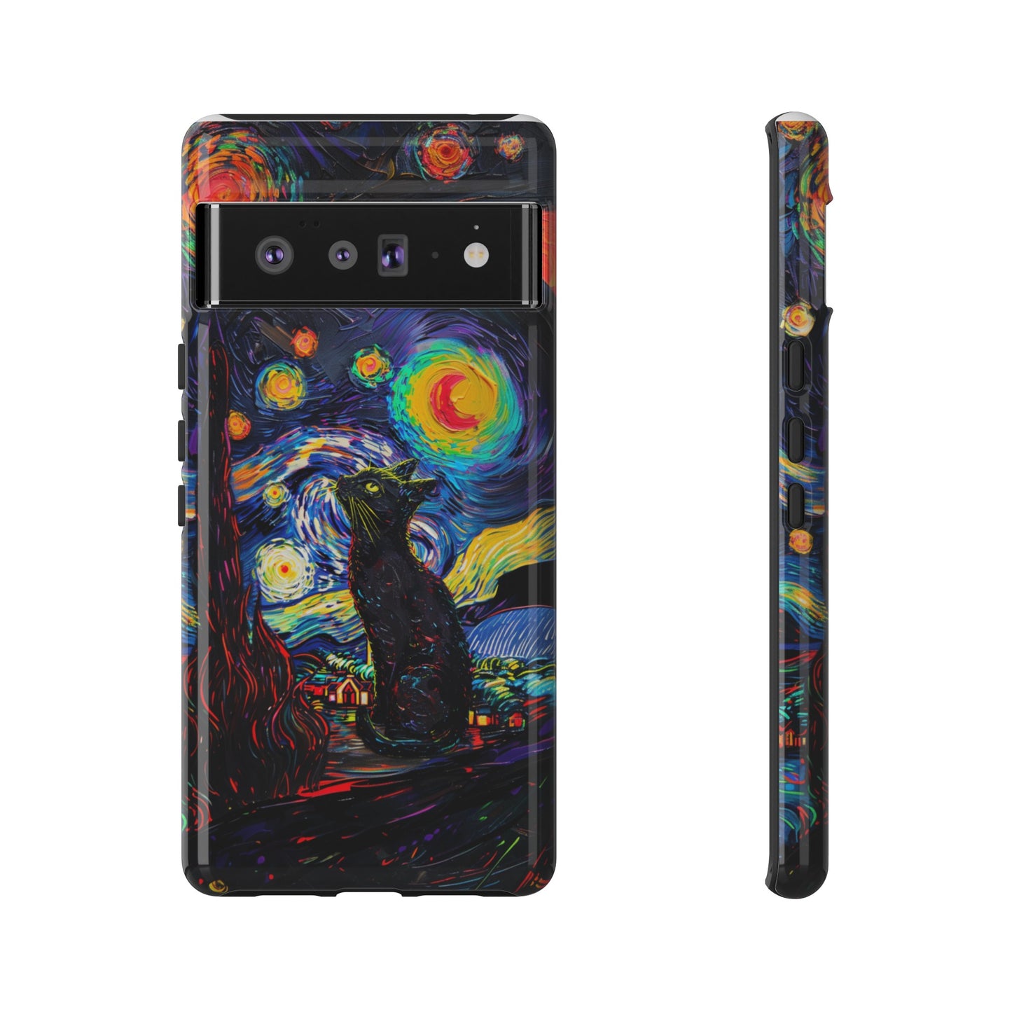 Starry Night Black Cat Van Gogh Painting Art Phone Case