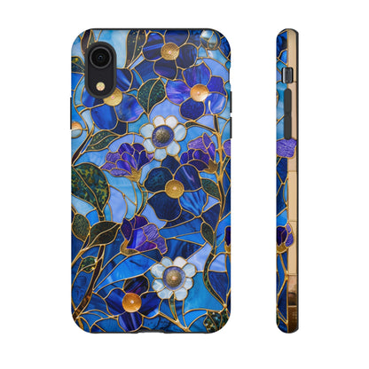 Blue Floral Stained Glass Gold Inlay Wild Flowers Phone Case